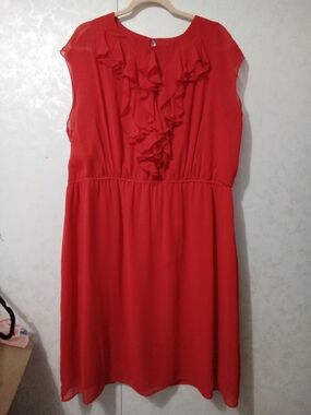 Emma & Michelle Red Ruffle Front Sleeveless Chiffon Dress, Size 20W